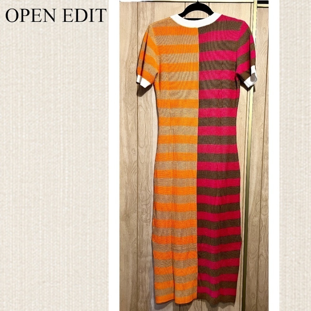 OPEN EDIT Striped ColorBlock Short Sleeve Scoop Neck Sweater Midi Dress NWT/MD - Picture 6 of 14